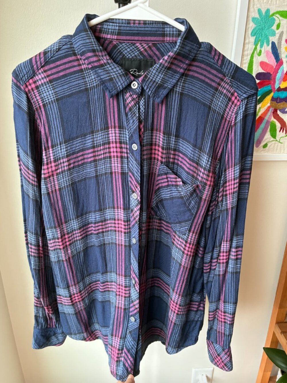 Rails Hunter Plaid Long Sleeve Shirt in Navy Rose Astor - Size M - Picture 8 of 14